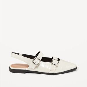 Off White Pointed Toe Sling Back Flats